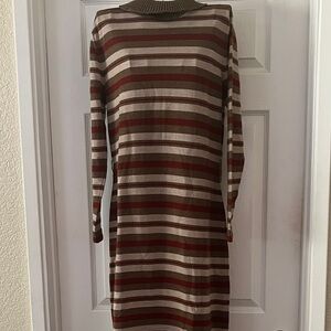 Vintage Italian Magnin & Co 💯 Wool Striped Long Sleeve Dress - Maroon and Taupe